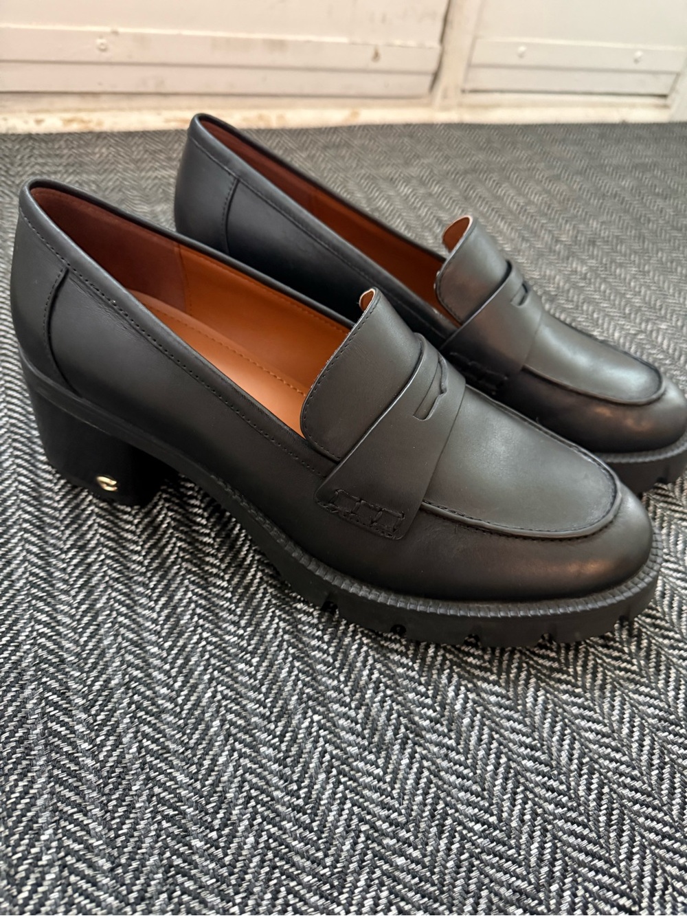 Coach Black Leather Penny Loafers